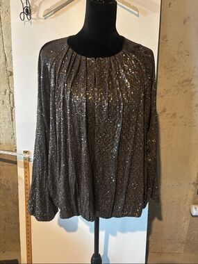 Chico's Charcoal Sequin Long Sleeve Blouson Top